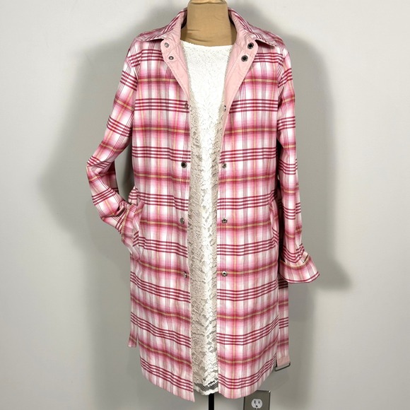 Bernardo Reversible Trench Coat Petal Pink Plaid Belted Lightweight Jacket‎ M - Picture 7 of 10